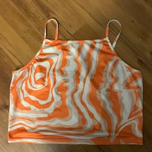 SHEIN,size L, orange and white cropped tank top.